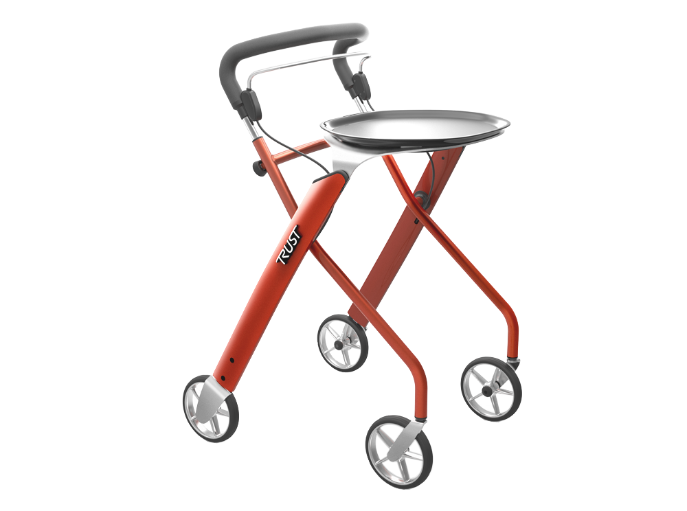 Rollator med bricka röd