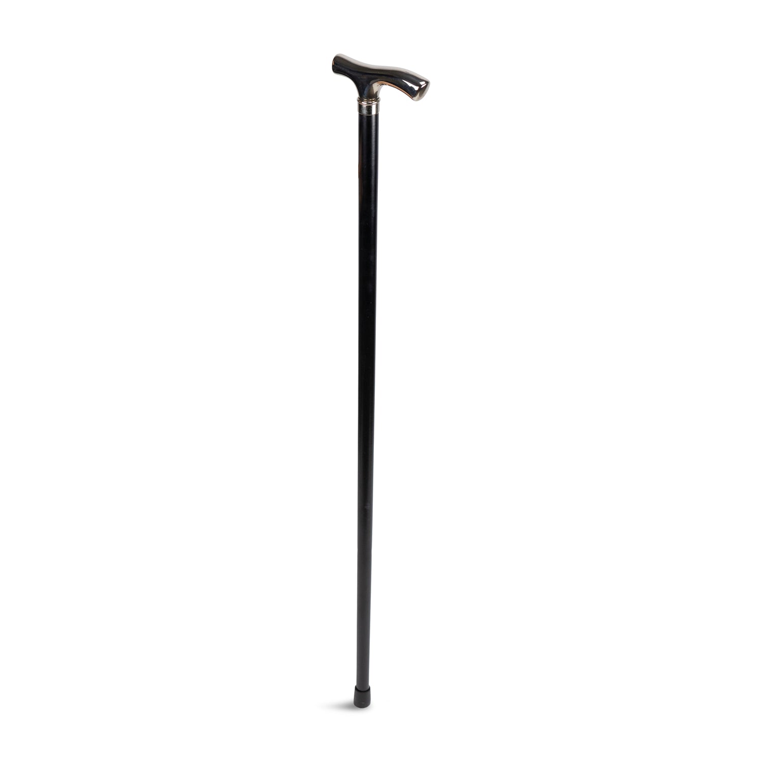 En svart käpp med nickelhandtag