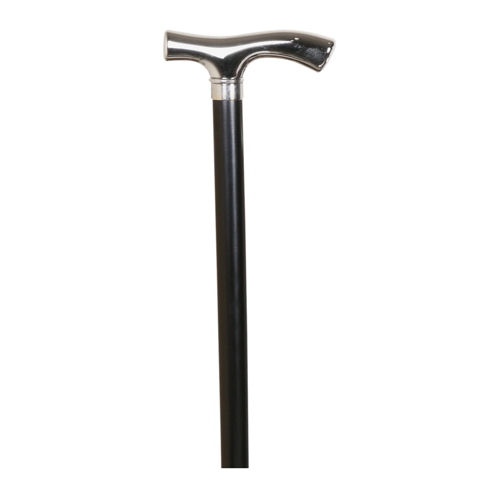 Svart käpp med nickelhandtag