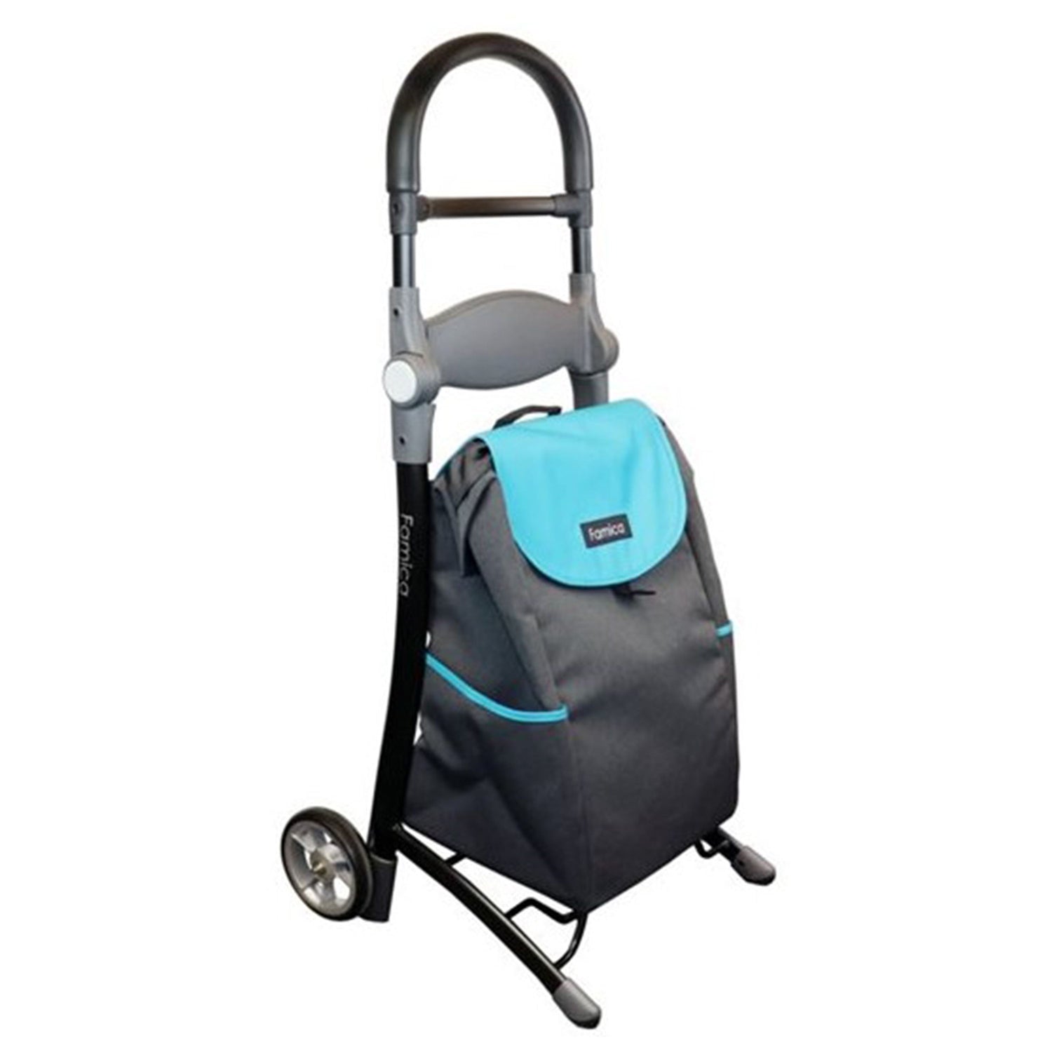 Shoppingvagn i gått med blå detalj